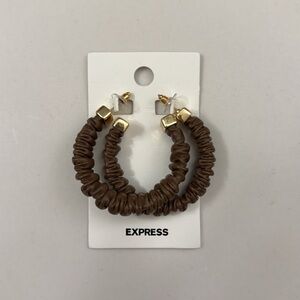 Express Dark Brown Leather Hoop Earrings